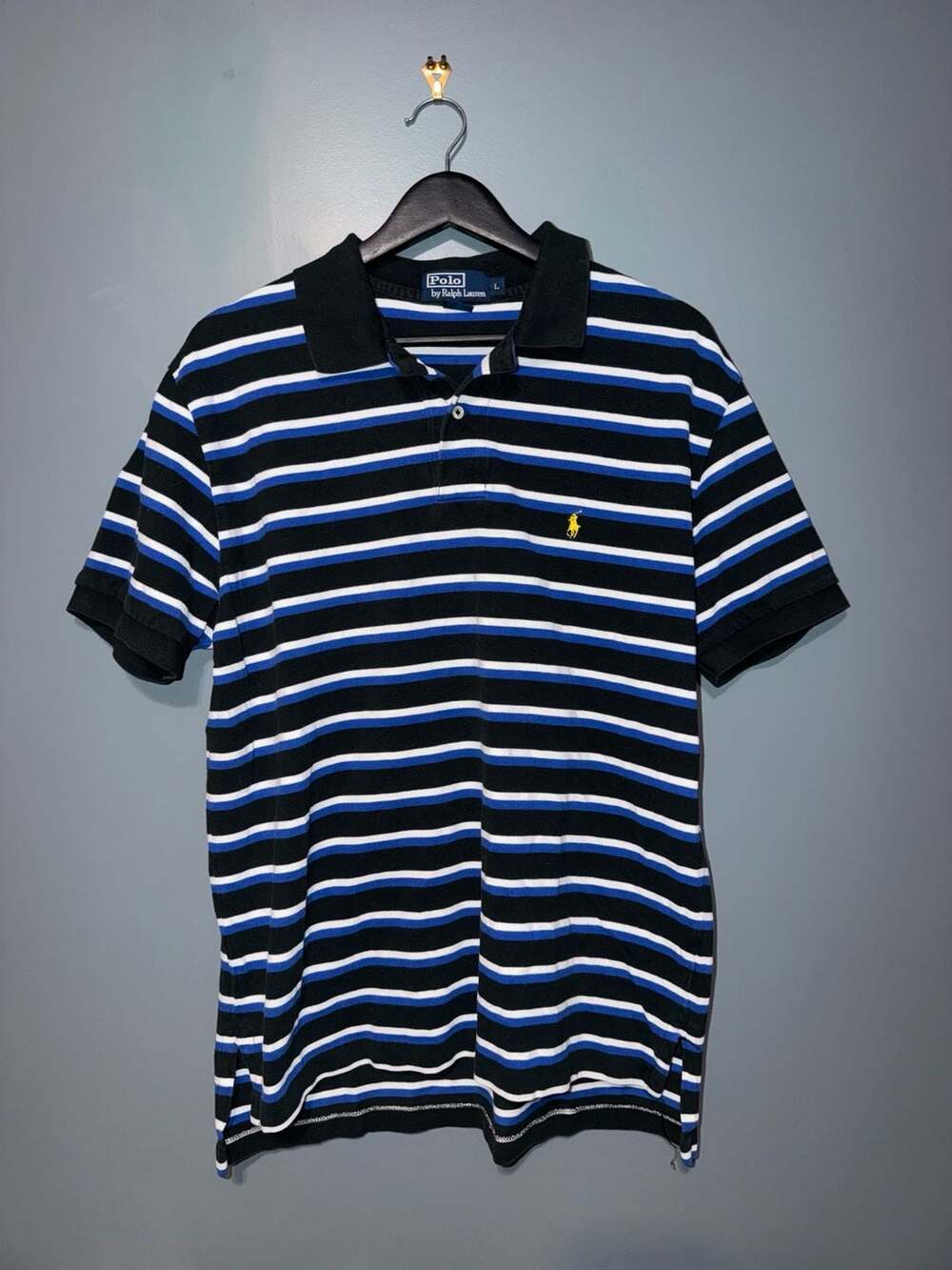 Polo Ralph Lauren Men's Black Blue White Striped Short Sleeve Polo Shirt Size La